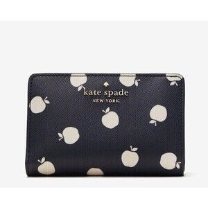New Kate Spade Staci Orchard Toss Print Medium Compact Wallet Blazer Blue